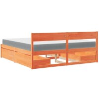 vidaXL Bett mit Schubladen und Matratze Wachsbraun 200x200 Massivholz