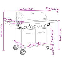 vidaXL Gasgrill mit 7 Flammen Schwarz Pulverbeschichteter Stahl