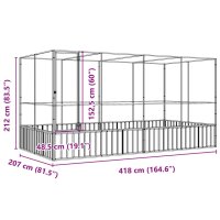 vidaXL Voliere mit Erweiterung Silbern 418x207x212 cm Stahl