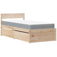 vidaXL Bett mit Schubladen und Matratze 90x190 Massivholz Kiefer