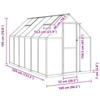 vidaXL Gew&auml;chshaus mit Fundamentrahmen Silber 334x169x195cm Aluminimum