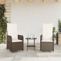 vidaXL Gartensessel mit Kissen 2 Stk. Verstellbar Braun Poly Rattan