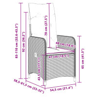 vidaXL Gartensessel mit Kissen 2 Stk. Verstellbar Braun Poly Rattan