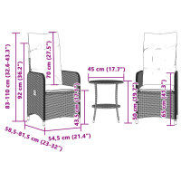 vidaXL Outdoor-Lehnst&uuml;hle 2 Stk. mit Tisch Schwarz Poly-Rattan