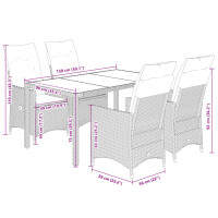 vidaXL 5-tlg. Garten-Essgruppe mit Kissen Braun Poly Rattan