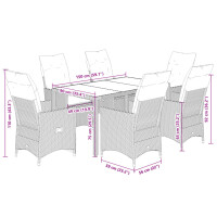 vidaXL 7-tlg. Garten-Essgruppe mit Kissen Braun Poly Rattan