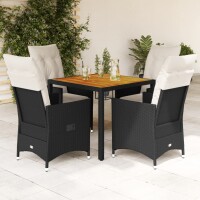 vidaXL 5-tlg. Garten-Essgruppe mit Kissen Schwarz Poly Rattan