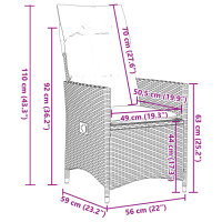 vidaXL 7-tlg. Garten-Essgruppe mit Kissen Schwarz Poly Rattan