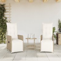 vidaXL Gartensessel 2 Stk. Verstellbar mit Tisch Beige Poly Rattan