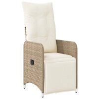 vidaXL Gartensessel 2 Stk. Verstellbar mit Tisch Beige Poly Rattan