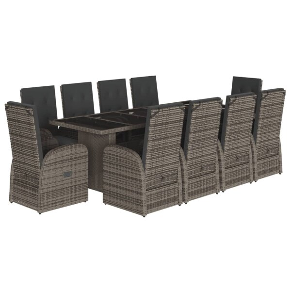 vidaXL 11-tlg. Garten-Essgruppe mit Kissen Grau Poly Rattan