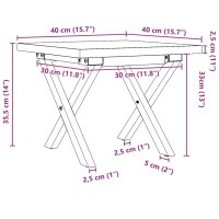 vidaXL Couchtisch X-Gestell 40x40x35,5 Massivholz Kiefer und Gusseisen