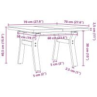 vidaXL Couchtisch Y-Gestell 70x70x40,5cm Massivholz Kiefer &amp; Gusseisen