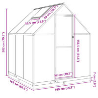 vidaXL Gew&auml;chshaus mit Fundamentrahmen Anthrazit 169x169x202 cm Alu