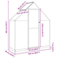 vidaXL Gew&auml;chshaus mit Fundamentrahmen Silbern 169x58x202cm Aluminimum