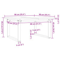 vidaXL Couchtisch O-Gestell 90x90x45,5cm Massivholz Kiefer &amp; Gusseisen