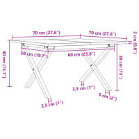 vidaXL Couchtisch X-Gestell 70x70x40cm Massivholz Kiefer und Gusseisen