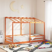 vidaXL Kinderbett mit Dach Wachsbraun 100x200 cm Massivholz Kiefer