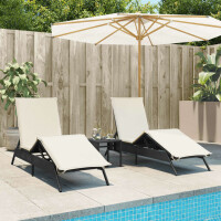 vidaXL Sonnenliegen 2 Stk. mit Tisch Schwarz Poly Rattan