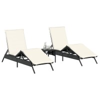 vidaXL Sonnenliegen 2 Stk. mit Tisch Schwarz Poly Rattan