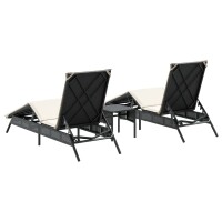 vidaXL Sonnenliegen 2 Stk. mit Tisch Schwarz Poly Rattan