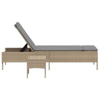 vidaXL Sonnenliege mit Tisch und Auflage Beige Poly Rattan