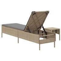 vidaXL Sonnenliege mit Tisch und Auflage Beige Poly Rattan