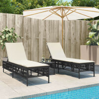 vidaXL Sonnenliegen 2 Stk. mit Tisch Schwarz Poly Rattan