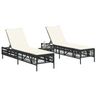 vidaXL Sonnenliegen 2 Stk. mit Tisch Schwarz Poly Rattan