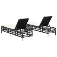 vidaXL Sonnenliegen 2 Stk. mit Tisch Schwarz Poly Rattan