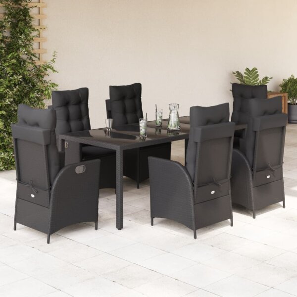 vidaXL 7-tlg. Garten-Essgruppe mit Kissen Schwarz Poly Rattan