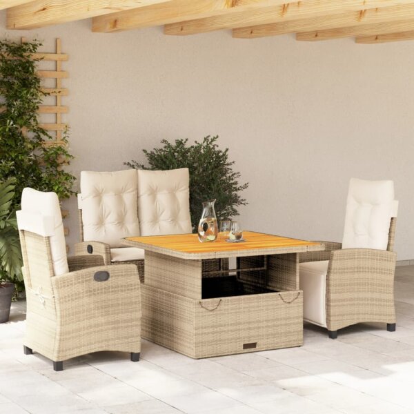 vidaXL 4-tlg. Garten-Essgruppe mit Kissen Beige Poly Rattan