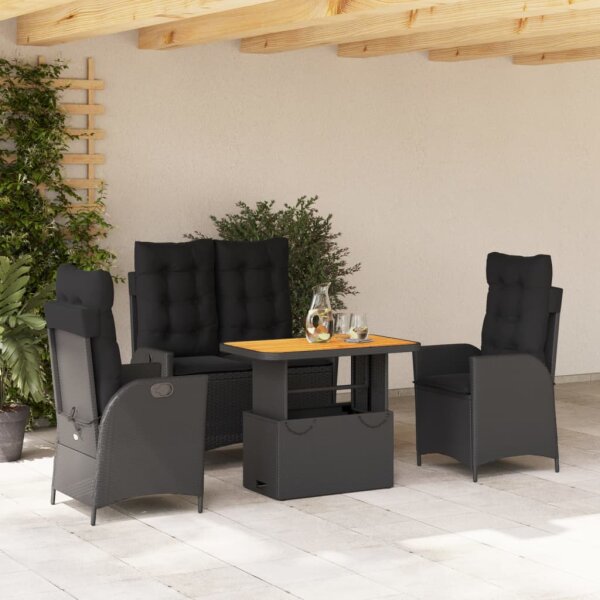 vidaXL 4-tlg. Garten-Essgruppe mit Kissen Schwarz Poly Rattan