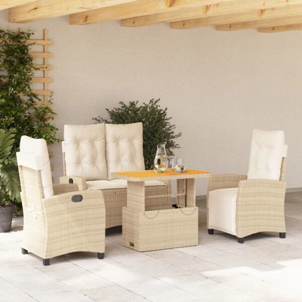 vidaXL 4-tlg. Garten-Essgruppe mit Kissen Beige Poly Rattan