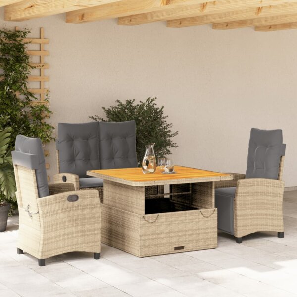 vidaXL 4-tlg. Garten-Essgruppe mit Kissen Beige Poly Rattan