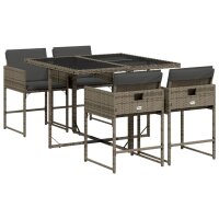 vidaXL 5-tlg. Garten-Essgruppe mit Kissen Grau Poly Rattan