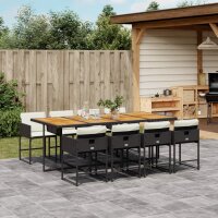 vidaXL 9-tlg. Garten-Essgruppe mit Kissen Schwarz Poly Rattan