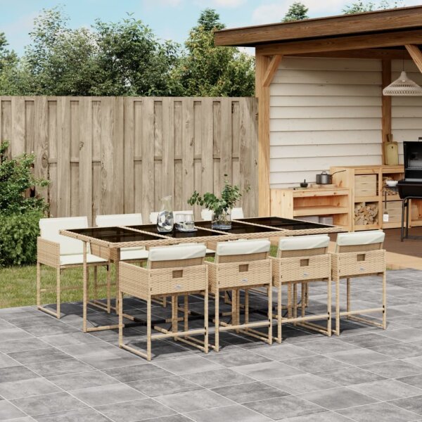 vidaXL 9-tlg. Garten-Essgruppe mit Kissen Beige Poly Rattan