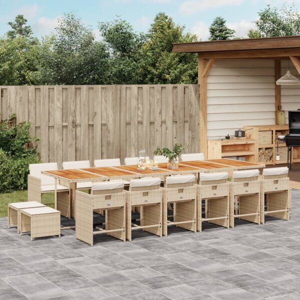 vidaXL 17-tlg. Garten-Essgruppe mit Kissen Beige Poly Rattan