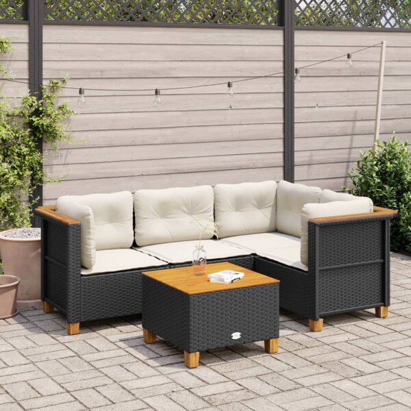 vidaXL 5-tlg. Garten-Sofagarnitur mit Kissen Schwarz Poly Rattan