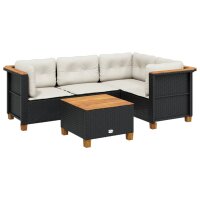 vidaXL 5-tlg. Garten-Sofagarnitur mit Kissen Schwarz Poly Rattan