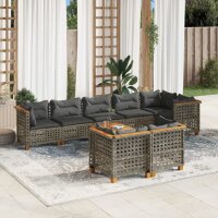 vidaXL 9-tlg. Garten-Sofagarnitur mit Kissen Grau Poly Rattan