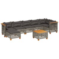 vidaXL 8-tlg. Garten-Sofagarnitur mit Kissen Grau Poly Rattan