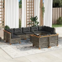 vidaXL 10-tlg. Garten-Sofagarnitur mit Kissen Grau Poly...