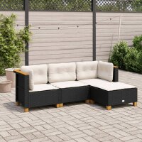 vidaXL 4-tlg. Garten-Sofagarnitur mit Kissen Schwarz Poly...