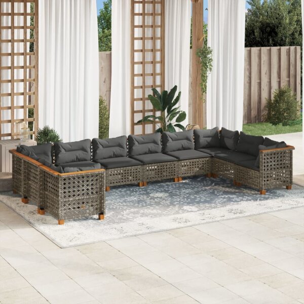 vidaXL 10-tlg. Garten-Sofagarnitur mit Kissen Grau Poly Rattan