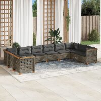 vidaXL 10-tlg. Garten-Sofagarnitur mit Kissen Grau Poly...