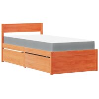 vidaXL Bett mit Schubladen und Matratze Wachsbraun 90x200 Massivholz
