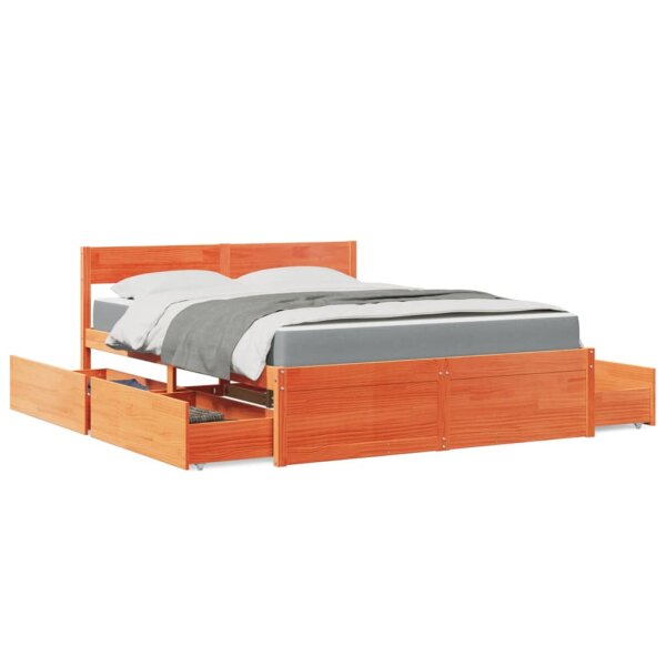vidaXL Bett mit Schubladen und Matratze Wachsbraun 140x200 Massivholz