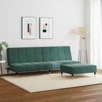 vidaXL Schlafsofa 2-Sitzer mit Fu&szlig;hocker Dunkelgr&uuml;n Samt